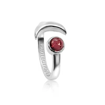 The Jewellery Store London Women's Red / Silver Adjustable January Protection Birthstone Ring In Sterling Silver-garnet