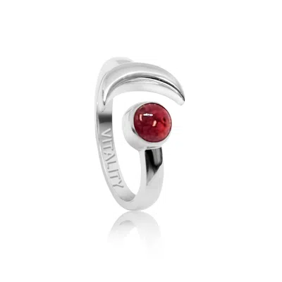 The Jewellery Store London Women's Red / Silver Adjustable July Vitality Birthstone Ring In Sterling Silver- Ruby