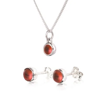The Jewellery Store London Women's Red / Silver January Birthstone Jewellery Set In Sterling Silver - Garnet