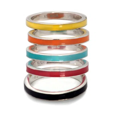 The Jewellery Store London Women's Silver / Black Black Stackable Enamel Band In Sterling Silver In Multi
