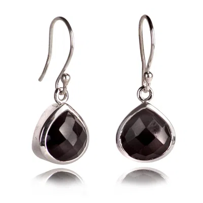 The Jewellery Store London Women's Silver / Black Pear-shaped Black Onyx Earrings In Sterling Silver In Multi