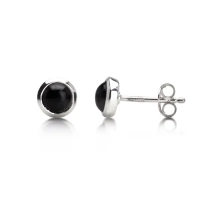 The Jewellery Store London Women's Silver / Black Round Black Onyx Studs In Sterling Silver