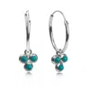 The Jewellery Store London Women's Silver / Blue Hoop Earrings With Turquoise Trilogy Charm In Sterling Silver