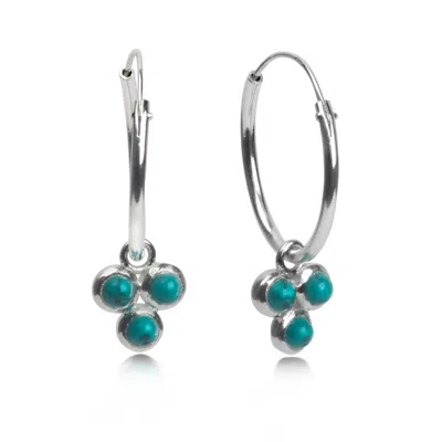 The Jewellery Store London Women's Silver / Blue Hoop Earrings With Turquoise Trilogy Charm In Sterling Silver