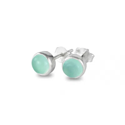 The Jewellery Store London Women's Silver / Blue March Birthstone Earrings Studs – Aqua Chalcedony In Sterling Silver