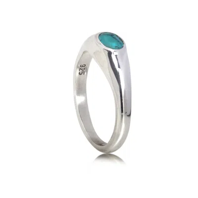 The Jewellery Store London Women's Silver / Blue Oval Turquoise Signet Ring In Sterling Silver