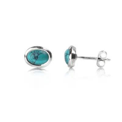 The Jewellery Store London Women's Silver / Blue Oval Turquoise Studs In Sterling Silver