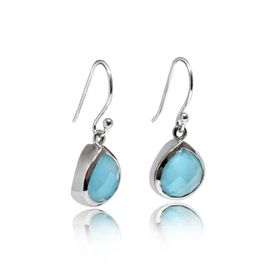 The Jewellery Store London Women's Silver / Blue Pear-shaped Aqua Chalcedony Earrings In Sterling Silver In Multi