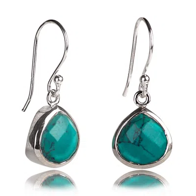 The Jewellery Store London Women's Silver / Blue Pear-shaped Turquoise Earrings In Sterling Silver In Multi