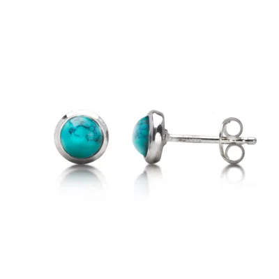 The Jewellery Store London Women's Silver / Blue Round Turquoise Studs In Sterling Silver