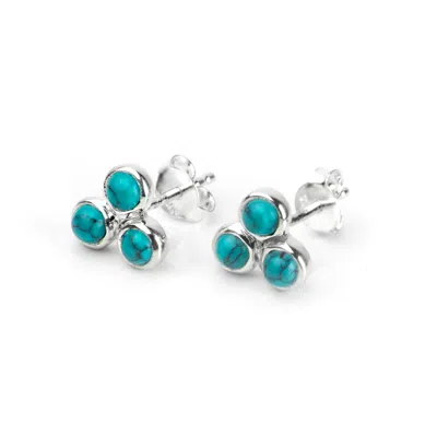 The Jewellery Store London Women's Silver / Blue Turquoise Trilogy Studs In Sterling Silver