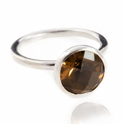The Jewellery Store London Women's Silver / Brown Desert Sand Quartz Ring In Sterling Silver