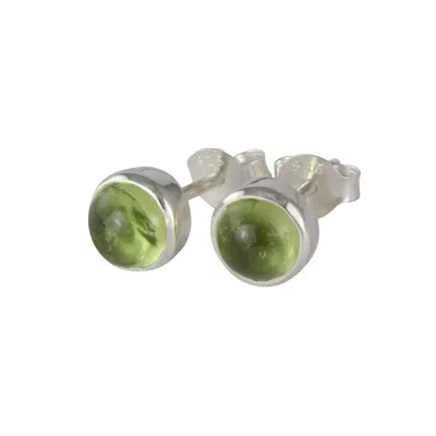 The Jewellery Store London Women's Silver / Green August Birthstone Earrings Studs – Peridot In Sterling Silver In Multi