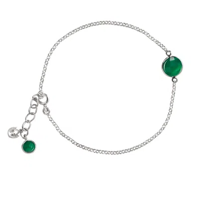 The Jewellery Store London Women's Silver / Green Green Onyx Chain Bracelet In Sterling Silver