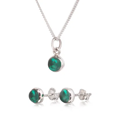 The Jewellery Store London Women's Silver / Green May Birthstone Jewellery Set With Emerald In Sterling Silver