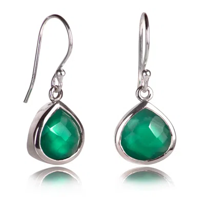 The Jewellery Store London Women's Silver / Green Pear-shaped Green Onyx Earrings In Sterling Silver In Multi