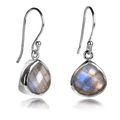 The Jewellery Store London Women's Silver / Green Pear-shaped Labradorite Earrings In Sterling Silver In Multi