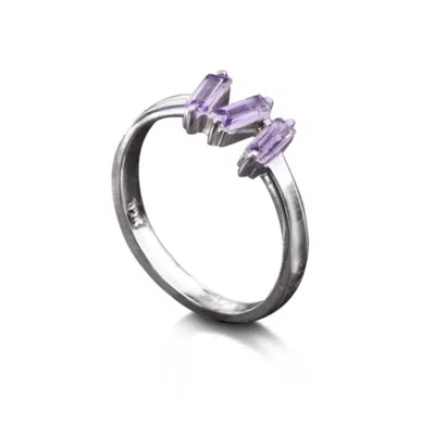 The Jewellery Store London Women's Silver / Pink / Purple Amethyst Baguette Cut Ring In Sterling Silver In Multi