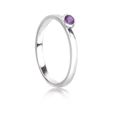 The Jewellery Store London Women's Silver / Pink / Purple February Birthstone Stackable Ring With Amethyst Gemstone In Sterling