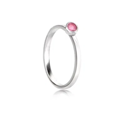 The Jewellery Store London Women's Silver / Pink / Purple October Birthstone Stackable Ring With Pink Tourmaline Gemstone In Si