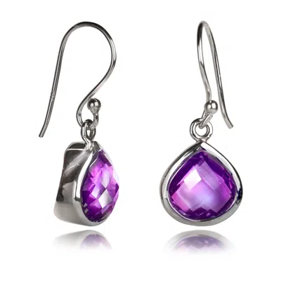 The Jewellery Store London Women's Silver / Pink / Purple Pear-shaped Amethyst Earrings In Sterling Silver In Multi