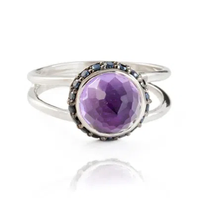 The Jewellery Store London Women's Silver / Purple / Black Istanbul Charm Amethyst And Black Spinel Ring In Sterling Silver