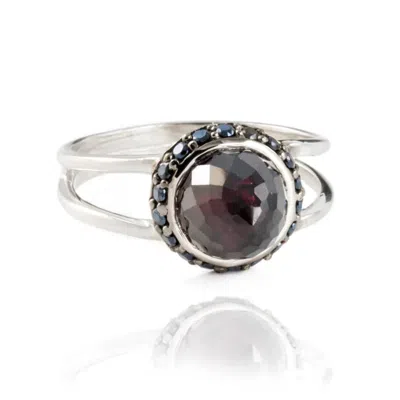 The Jewellery Store London Women's Silver / Red / Black Istanbul Vibe Garnet And Black Spinel Ring In Sterling Silver
