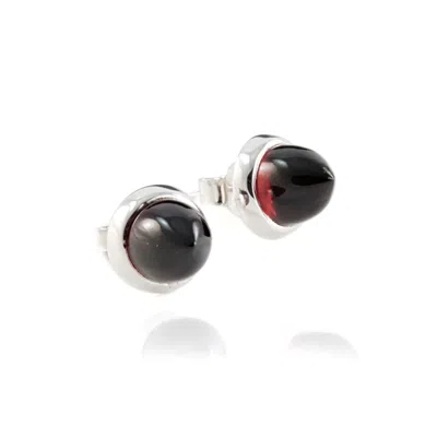 The Jewellery Store London Women's Silver / Red Istanbul Wine Garnet Studs In Sterling Silver In Multi