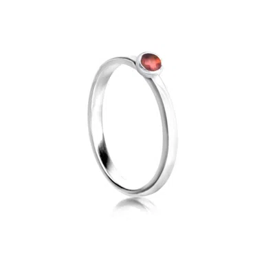 The Jewellery Store London Women's Silver / Red January Birthstone Stackable Ring With Garnet Gemstone In Sterling Silver