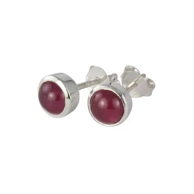 The Jewellery Store London Women's Silver / Red July Birthstone Earrings – Ruby In Sterling Silver In Multi