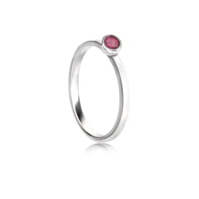 The Jewellery Store London Women's Silver / Red July Birthstone Stackable Ring With Genuine Ruby In Sterling Silver