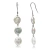 The Jewellery Store London Women's Silver / White Keshi Pearl Coin Three Layer Dangle Earrings In Sterling Silver