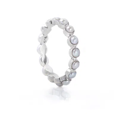 The Jewellery Store London Women's Silver / White Pearl Gemstones Band In Sterling Silver In Multi
