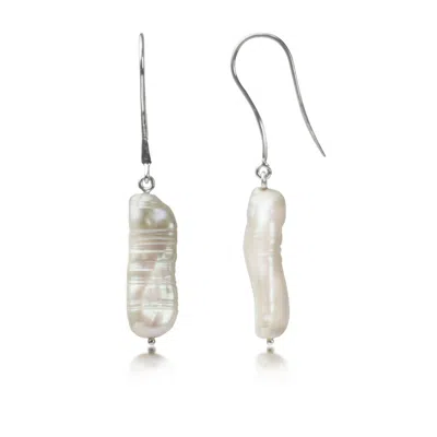 The Jewellery Store London Women's Silver / White Thick Biwa Pearl Earrings In Sterling Silver In Multi