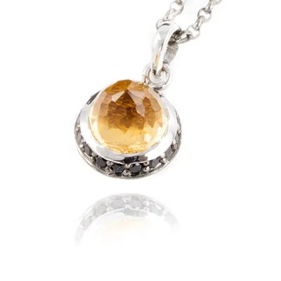 The Jewellery Store London Women's Silver / Yellow / Black Istanbul Soul Citrine And Black Spinel Pendant Necklace In Sterling 