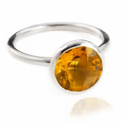 The Jewellery Store London Women's Silver / Yellow / Orange Desert Sun Quartz Ring In Sterling Silver In Multi