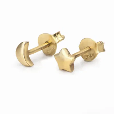 The Jewellery Store London Women's Star And Moon Studs In Gold Vermeil