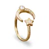 The Jewellery Store London Women's White / Gold Adjustable Ring With Star And Moon In Gold Vermeil With Cz And Moonstone