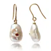 The Jewellery Store London Women's White / Gold / Red Keshi Pearl Earrings With Ruby In Solid Gold