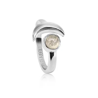 The Jewellery Store London Women's White / Silver Adjustable June Love Birthstone Ring In Sterling Silver- Moonstone In Multi