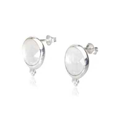 The Jewellery Store London Women's White / Silver Moonstone ‘you Are Loved' Stud Earrings In Sterling Silver
