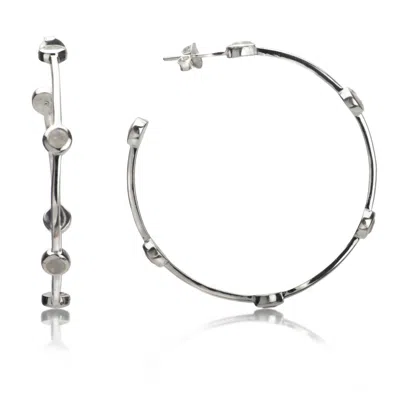 The Jewellery Store London Women's White / Silver Open Hoop Earrings With Moonstones In Sterling Silver