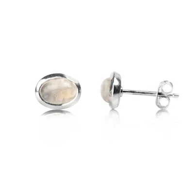 The Jewellery Store London Women's White / Silver Oval Cabochon Moonstone Studs In Sterling Silver In Multi