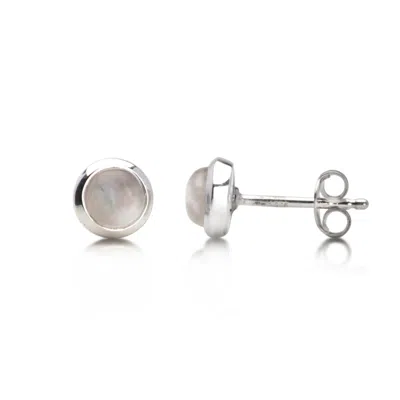 The Jewellery Store London Women's White / Silver Round Moonstone Studs In Sterling Silver In Multi
