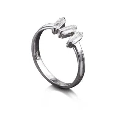 The Jewellery Store London Women's White / Silver White Topaz Baguette Cut Ring In Sterling Silver