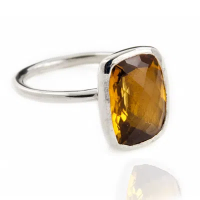 The Jewellery Store London Women's Yellow / Orange / Silver Desert Sunrise Quartz Ring In Sterling Silver In Multi