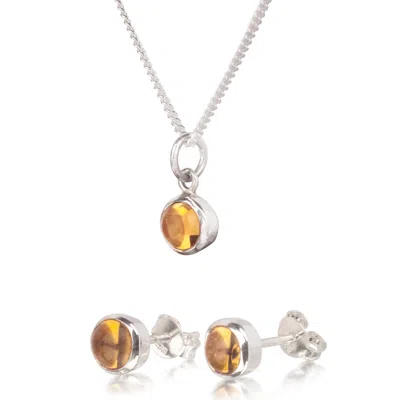 The Jewellery Store London Women's Yellow / Orange / Silver November Birthstone Jewellery Set In Sterling Silver-citrine In Multi