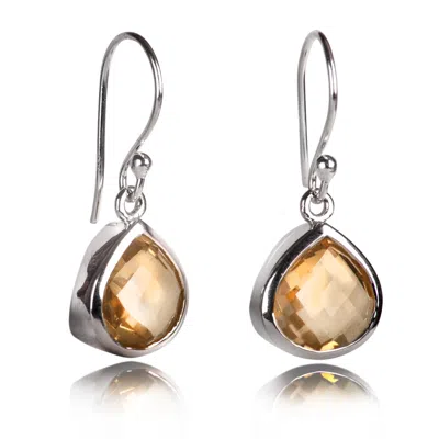 The Jewellery Store London Women's Yellow / Orange / Silver Pear-shaped Citrine Earrings In Sterling Silver In Multi