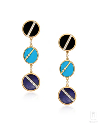 The Jewelz Blue / Black Harmony Drop Long Silver Earrings For Women