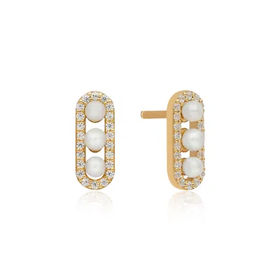 The Jewelz Gold Pearl Song Studs-earrings In Silver For Women